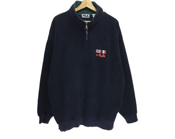 Vintage Fila Liten Logotyp Broderad Tröja Fleece Halv Dragkedja Storlek XL