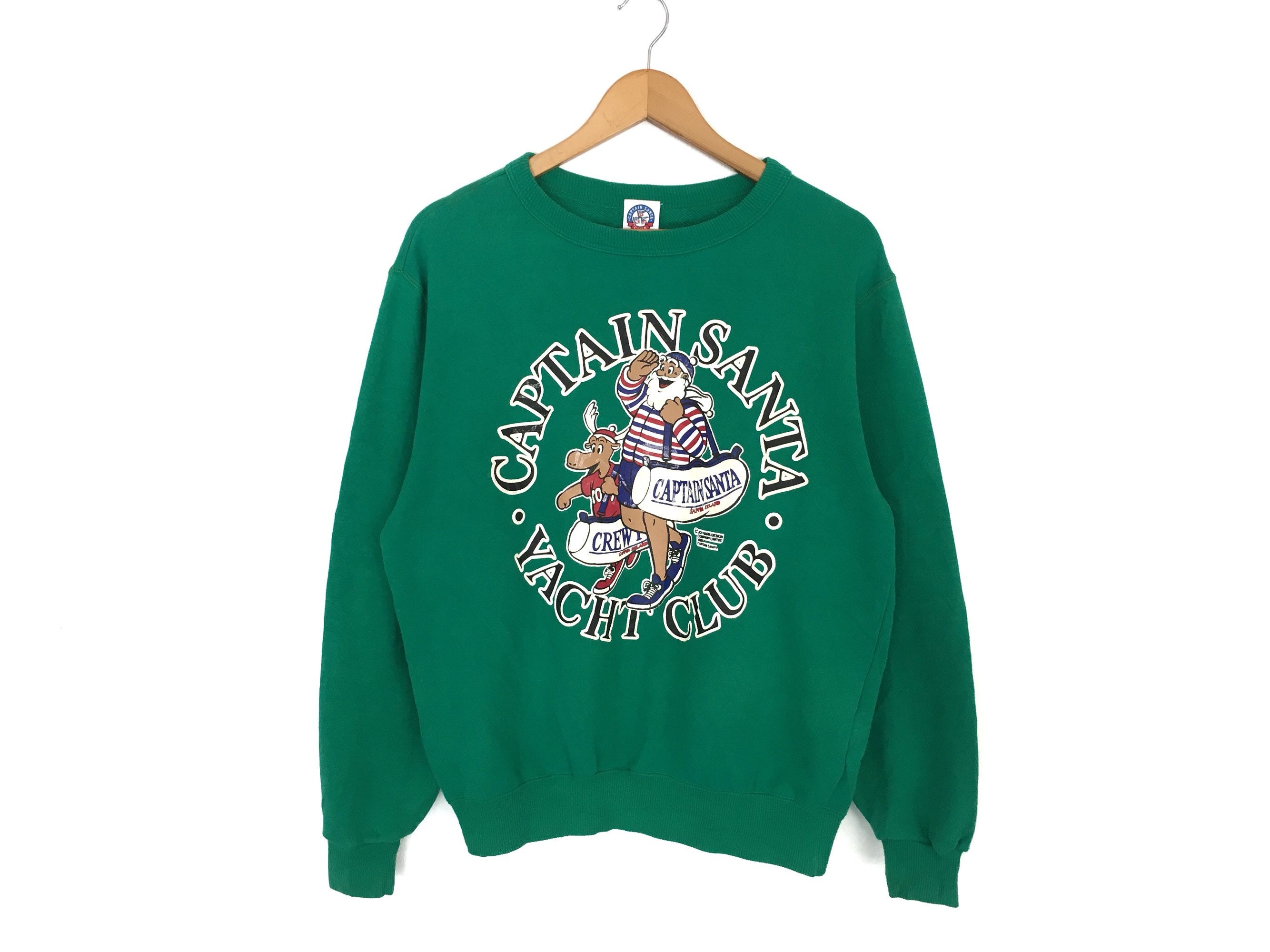 Vintage Captain Santa Spellout Pullover Jumper Sweatshirt Santa