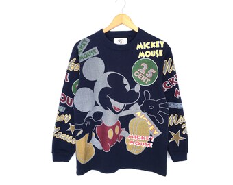Vintage Mickey Mouse Fullprint Multicolor Spellout Cartoon Sweatshirt