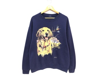Vintage Dog And Bird Full Print Nice Designs Spellout Pullover Jumper Sweatshirt