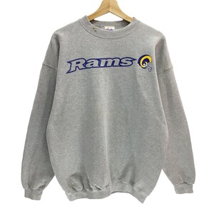 Vintage 90s Rams Majestic Spellout Pullover Jumper Sweatshirt Distressed Rugby Size L