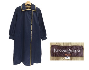 Vintage 90s Yves Saint Laurent YSL Overcoat Long Jacket Brown