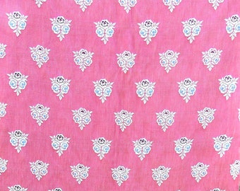 Vintage Retro 1950s Pink Blue White Thick Cotton Floral Patterned Bedspread Throw 68" wide x 92" long (192 x 234cm) Single Twin Bed