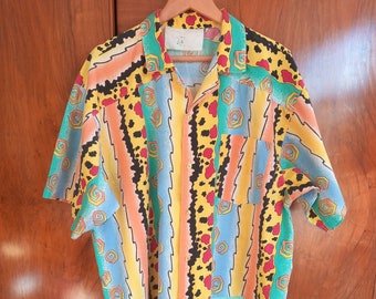 Rare Vintage 1980s Osokool Surfer Shirt Multicoloured Hawaiian Loose Size M VGC