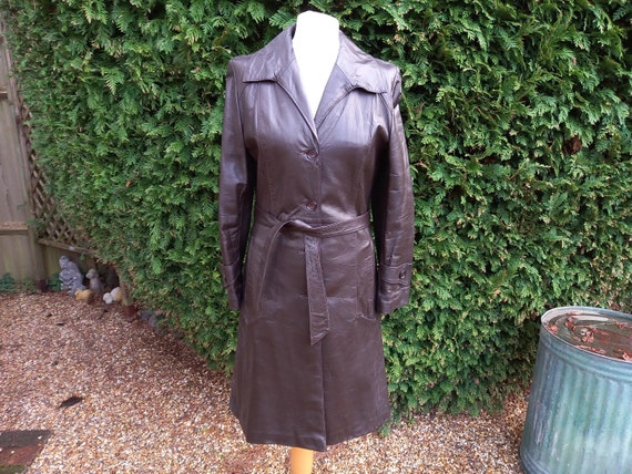 Vintage Retro 1960s 1970s C&A Long Dark Brown Lea… - image 1