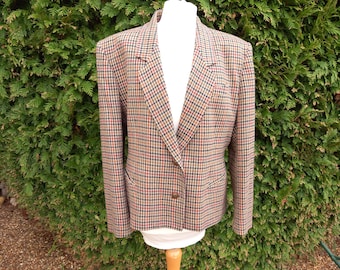 Vintage St Michael 1980s Pure Wool Classic Checked Jacket Blazer Bust Size 38" Label UK 16 Brown Smart Fitted Country Weekend Workwear