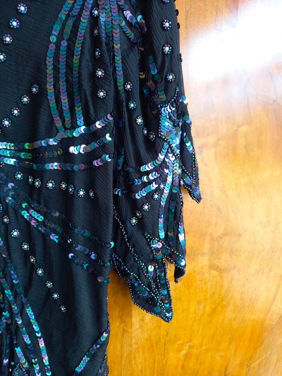 Vintage 1970s St Vini Black Silk Peacock Sequinne… - image 3