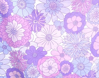 Vintage Retro St Michael 1960s Pink Purple White Polycotton Floral Flower Power Patterned Single Duvet Cover 52" Wide 74" Long (132 x 188cm)