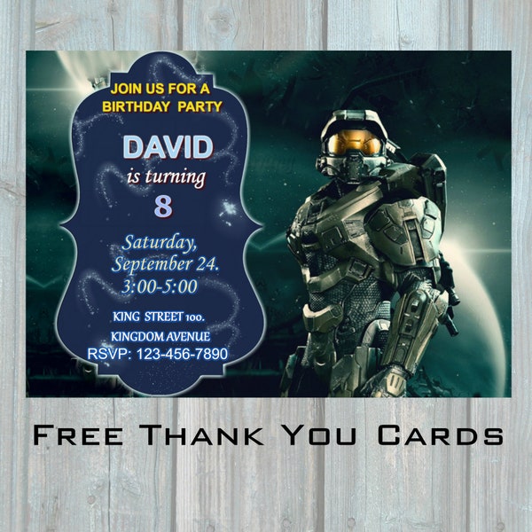 Gamer Birthday Invitation for boy, Thank you cards, Laser Party Invitation