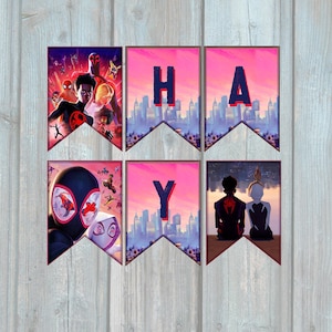 Spider Verse, Spiderman Birthday Party Banner, Spider-Man 2023 Miles, Gwen, Peter Party Flags