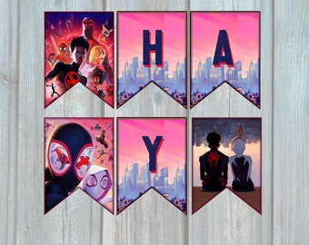 Striscione di compleanno di Spider-Man: decorazioni per feste a tema Spider-Verse (download digitale)