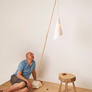 Lampada in legno naturale, lampada da soggiorno, illuminazione naturale, lampada fatta a mano