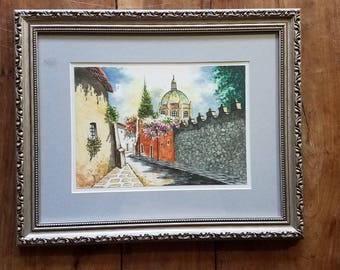 Vintage Italian watercolor Street Painting, Italian art, Italian Street art, Italian Painting, Original art
