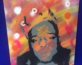 Biggie Small (rapper) spray painted stencil to canvas