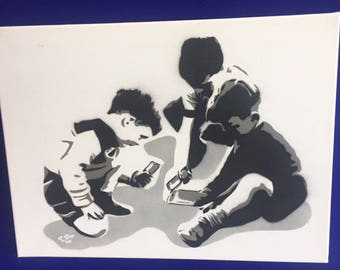Children of today - Spray painted stencil to canvas (original)
