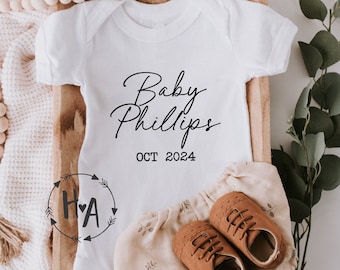 Personalized Baby Onesie®, Last Name Baby Announcement, Pregnancy Reveal Bodysuit, Gender Neutral Pregnancy Announcement, New Baby Gift