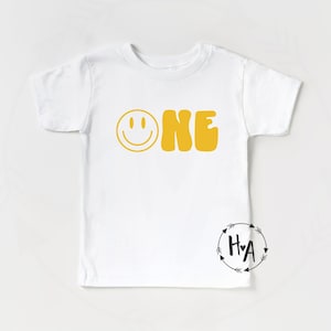 First Birthday Shirt,Retro Smiley Face First Birthday Shirt,Happy One Birthday Shirt,Boys First Birthday,Girls Birthday Shirt,1st Birthday