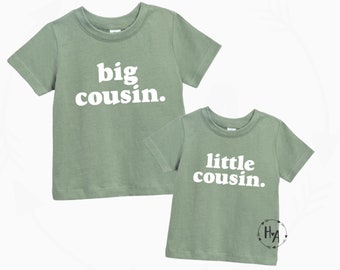 Chemises grand cousin petit cousin, t-shirts cousins assortis, chemise cousine en coton bio, sexe neutre, cadeau nouveau cousin