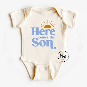 Here Comes the Son Baby Boy Onesie®, Baby Boy Gender Reveal Onesie®, Baby Boy Announcement, It&#39;s A Boy Bodysuit, New Baby Gift