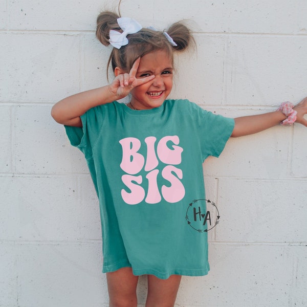 Retro Big Sis Comfort Colors Shirt, Kleinkind und Jugend Big Sister Shirt, Geschenk für neue Schwester, Big Sister Ankündigungsshirt