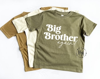 Chemise Big Brother Again pour enfant, faire-part grand frère, cadeau nouveau frère, t-shirt grand frère, faire-part troisième bébé