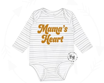 Gender Neutral Long Sleeve Baby Bodysuit, Mama's Heart Bodysuit, New Baby Bodysuit, New Baby Gift, Pregnancy Announcement