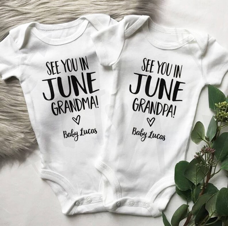 Pair Personalized Grandparent Announcement Onesie\u00ae Bodysuits Baby Announcement Onesie\u00aePregnancy Reveal to GrandparentsSurpriseShirts