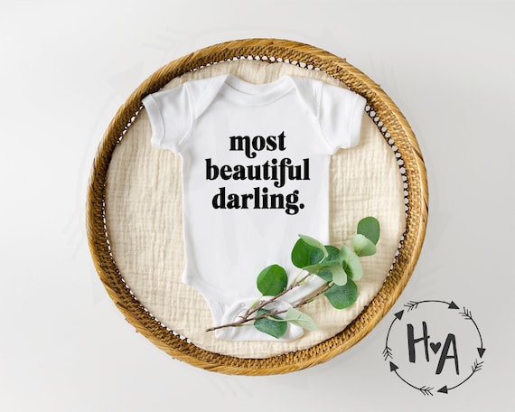 Most Beautiful Darling | Baby Onesie®/Bodysuit/Baby Announcement/Gender Reveal/Newborn/Baby Clothing/New Baby Gift/Baby Shower Gift