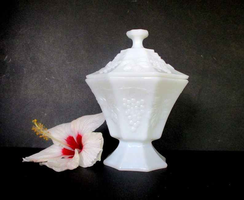 Vintage Milk Glass Pedestal Bowl With Lidcandy Dishpaneled Etsy