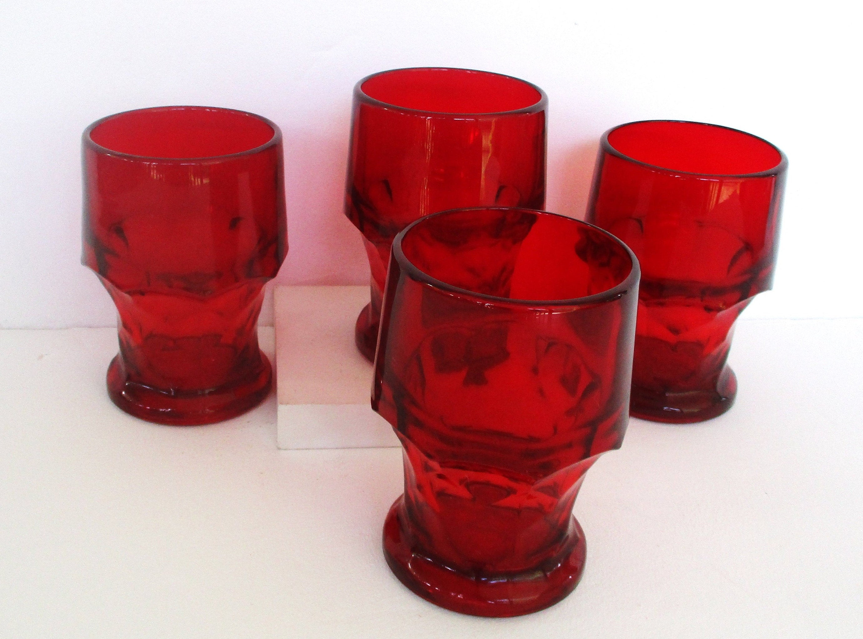 Vintage Red Ruby Glass 4 Beverages Glasses 14 Oz Water juice Glasses ruby Red Glass Georgian Pattern Tumblers 5 Tall Etsy Canada