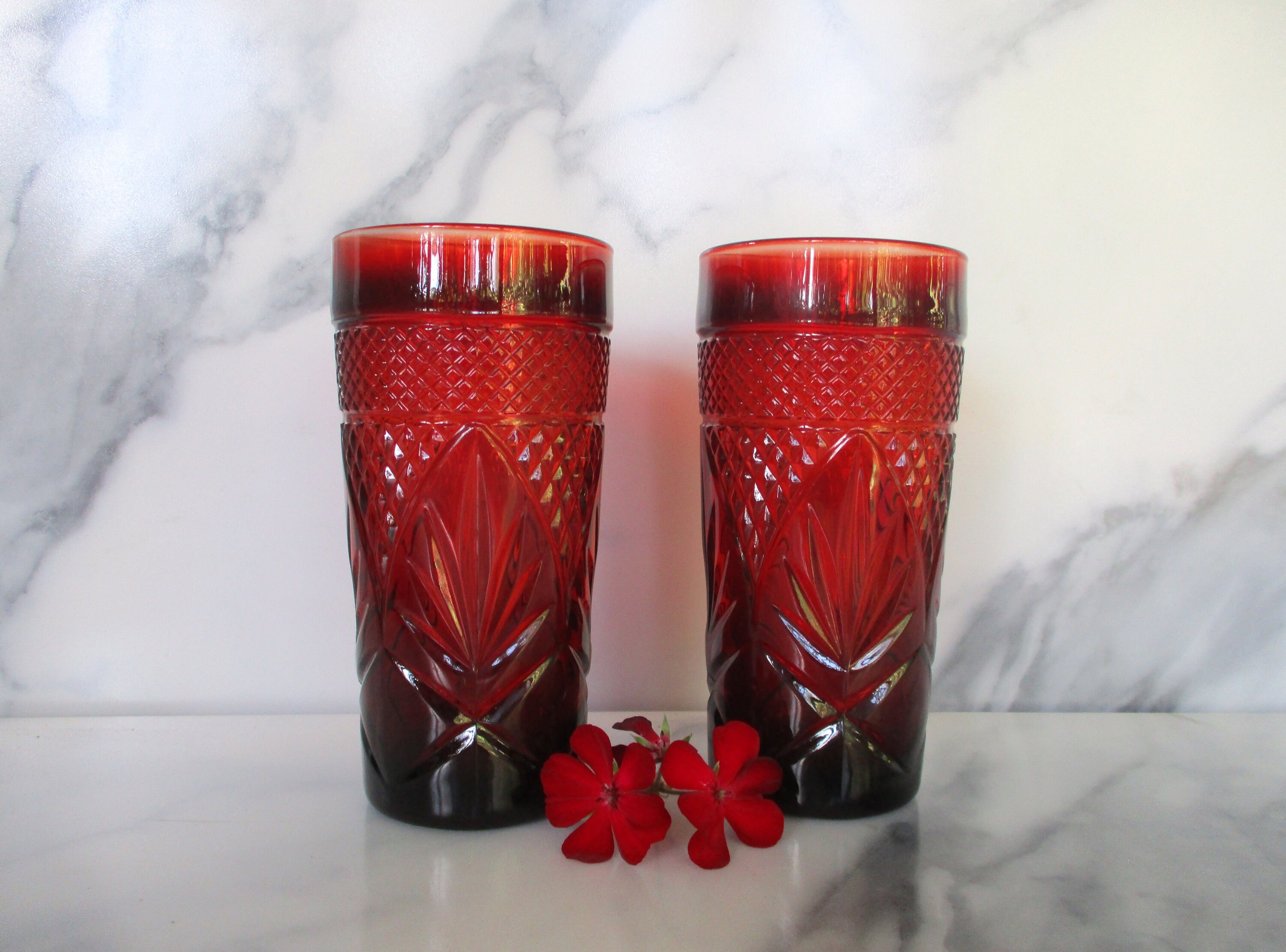 Vintage 2 Ruby Red Beverages Glasses 14 Oz Red Glass Water Juice Glasses by Cristal D arques durand 6 H Etsy Canada