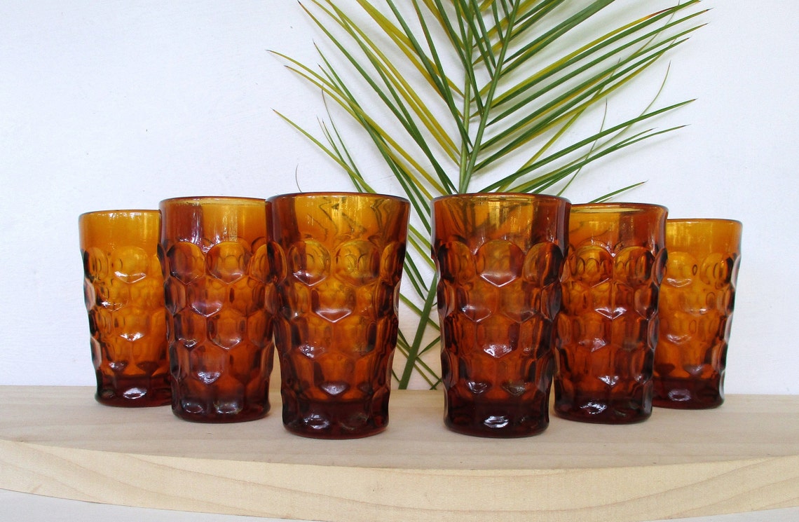 Vintage Amber Glass Shot Glasses Dot Glass Etsy