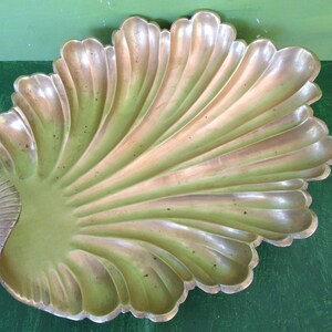 Vintage Large, Heavy Solid Brass Shell Bowl,Elegant Clam Sea Shell Footed Tray,Scalloped Dish/13.5" L/