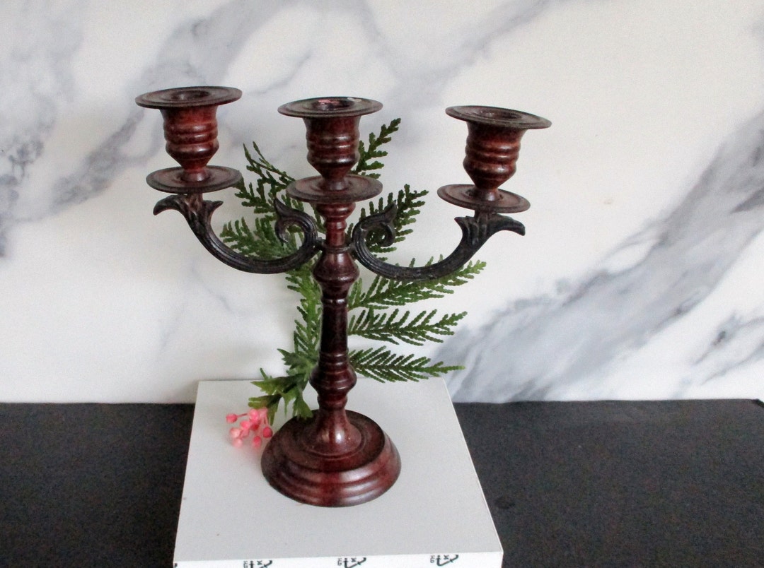Vintage Cast Iron Candelabra for 3 Taper Candle,9 Tall Metal