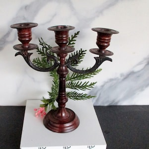 Vintage cast iron candelabra for 3 taper candle,9&quot; Tall  metal candlestick,