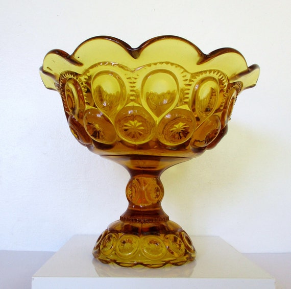 Vintage Amber Glass Pedestal Bowl, 6.5