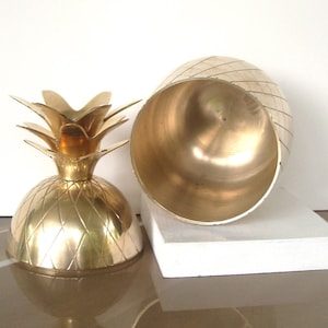 Vintage Solid Brass Pineapple Container, 8&quot; Brass Pineapple Box, Brass Lidded Pineapple Trinket Box ,Brass Pineapple Candle Holder,
