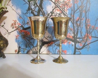 Vintage 2 brass wine goblets 8 oz  drinking glasses,/7.5" T/