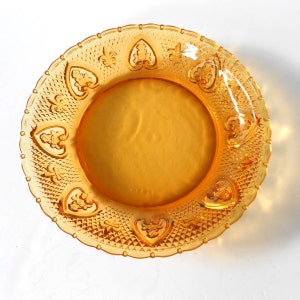 Vintage 2 Amber Glass Indonesia K I O Serving Bowl, Candy,Fruit,Cookies  Bowl,Plate With Embossed Heart Shaped Design,Made in  Indonesia