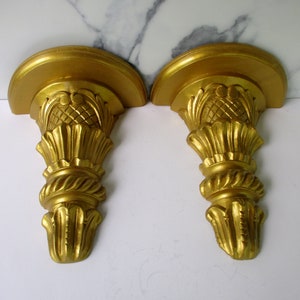 Vintage 2 Wall Sconces Shelves,Wooden Gold Wall Corbels,2 Displays Sconces,/12.2&quot; Tall/
