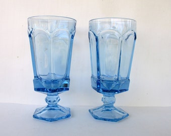 Copas de cristal azul vintage, 2 vasos para bebidas de 6,75", vasos para agua de 10 oz, copas Fostoria Virginia,
