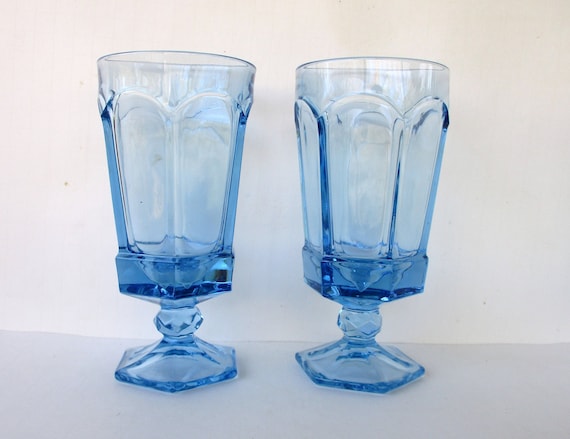Vintage 2 Blue Glass Goblets,6.75" Beverages Glasses,10 Oz Water Glasses,fostoria  Virginia Goblets, - Etsy Israel
