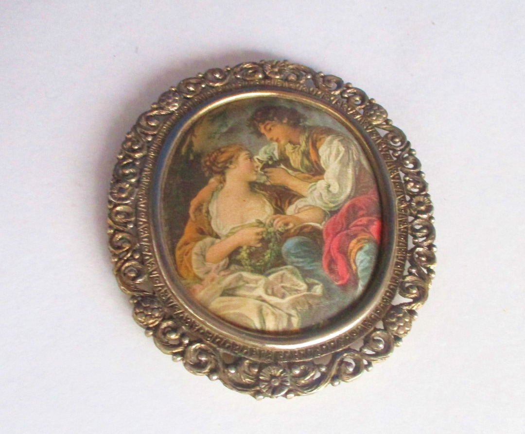 Vintage Silkscreen Pictures in Brass Frame,wall Hanging,collectible Art Made in Italy/4.75 X 4