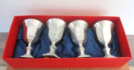 Vintage Leonard Pewter Shot Glasses, Hexagon Base, Made in Japan