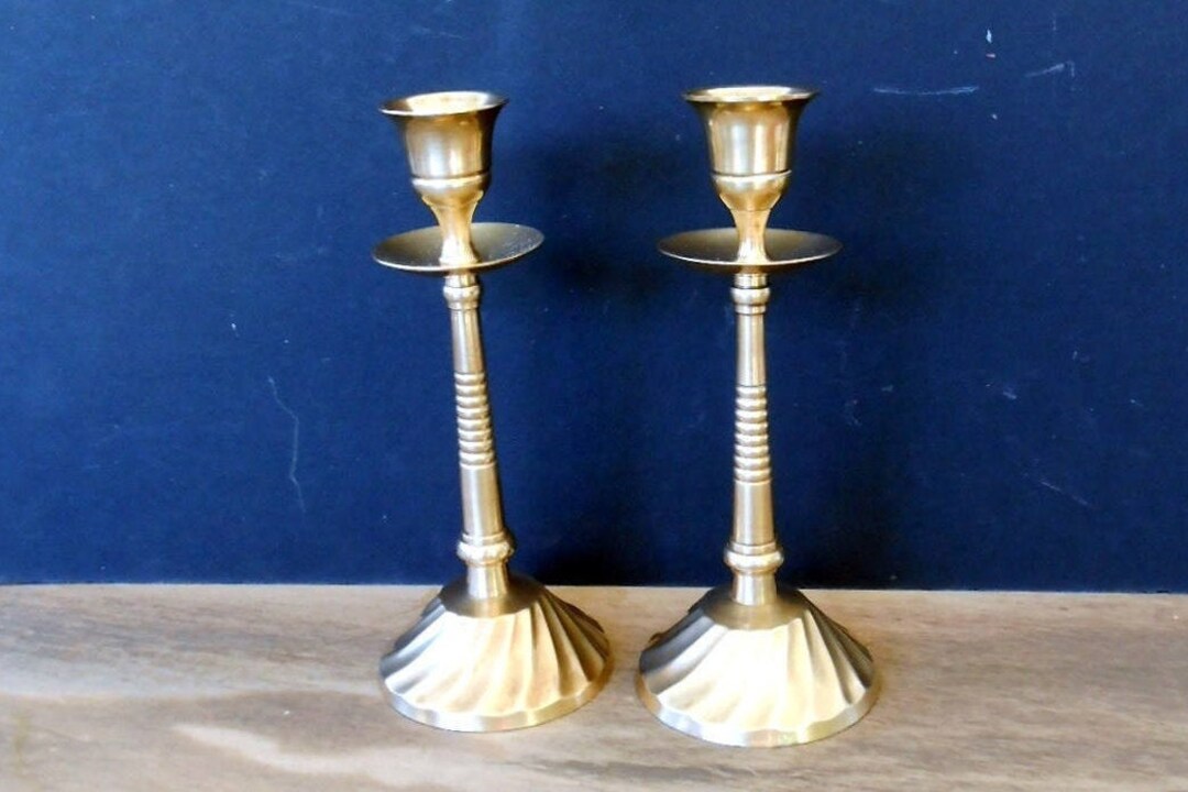 Solid Brass Candlestick Holders Heavy Brass Rustic Etsy