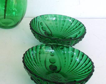 Vintage Green Glass Dessert Bowl,Green Bowls,2 Footed Green Bowl, Berry,Salad Bowls