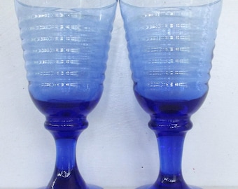 Copas vintage de vidrio estriado azul Libbey Sirrus (juego de 2)