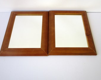 Vintage 2 rectangle mirrors in wooden frame,/8.5" Frame,6.5" mirror glass/Simple design wooden mirrors