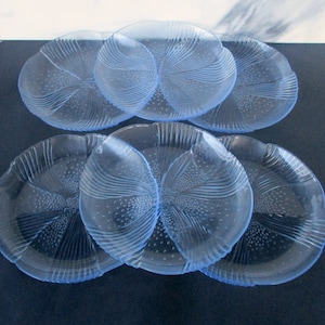 Vintage 6 platos de desierto o almuerzo de vidrio azul claro de LIBBEY Glass Comp.Made in USA