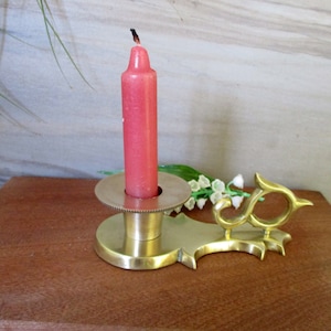 Vintage Brass candlestick,Chamber style solid brass candle holder,finger loop candle holder